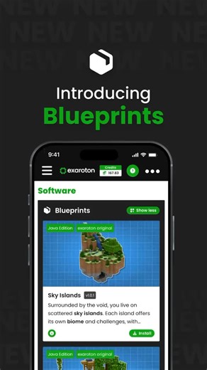 exaroton - on demand Minecraft servers on Instagram: "🚀 Introducing Blueprints on exaroton! 🎮 Want to get started with exciting Minecraft gamemodes in just a few clicks? With the new Blueprints feature, you can instantly install pre-built gamemodes crafted by the exaroton team — making setup faster and easier than ever. 🌟 Instantly launch popular gamemodes, no setup required 🌟 One-click install for a seamless experience 🌟 High-quality content, built and maintained by the exaroton team How i