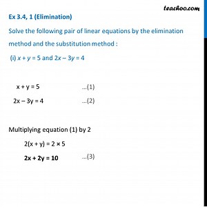 Ex 3.3, 1 (i) Class 10 - Solve by elimination and substitution