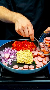 69K views · 233 reactions | This recipe will make any cook envious! Easy and super delicious dinner Ingredients: instant pasta: 100 g (3.5 oz) red bell pepper: 1 pc green bell pepper: 1 pc red onion: 1 pc sausages: 3 pc ketchup: 50 g (1.8 oz) sweet paprika: 5 g (0.2 oz) black pepper: 2 g (0.1 oz) salt: 3 g (0.1 oz) water: 500 ml (17 fl oz) | Appetizing.tv | Facebook