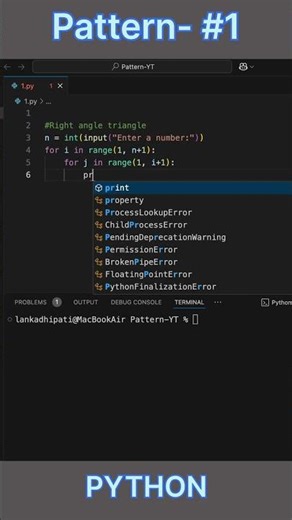 Python Pattern #1 — Right Angle Triangle 🔥 | Beginner Friendly #shorts #coding #python