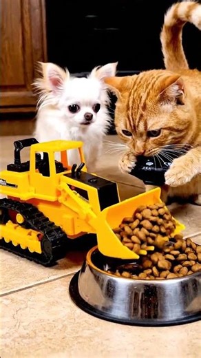 Bully Tactics! Cat Uses a Remote-Controlled Bulldozer to Steal Dog's Food 😼🚜