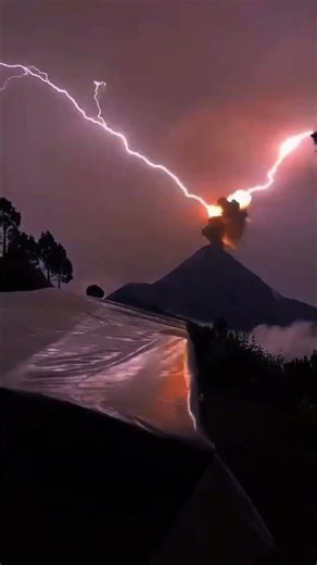 When Lightning Hits an Erupting Volcano… Unreal! 🌩️🔥#shorts