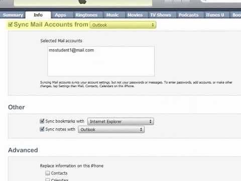 Configuring iPhone sync to Outlook