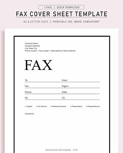 Fax Cover Sheet | Editable Printable Template | A4 US Letter PDF Word PPT - Etsy