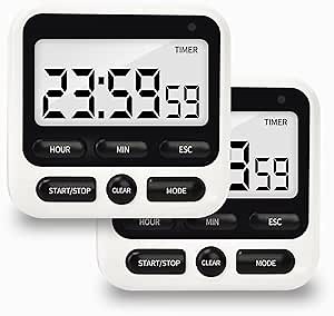 2 Pack Digital Kitchen Timer NKOVE 24 Hour Clock and Alarm Function with Silent or Alarm Manual Switching Count UP or Down and Memory Function Black