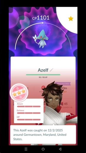 Azelf 💯 iv wild pokemon go