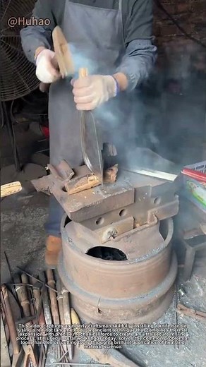 Traditional Tool Craft: Elderly Craftsman Installs Knife Handle with Red-Hot Technique