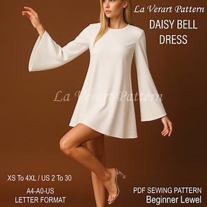 Bell Sleeve Mini Dress Sewing Pattern: Women's Sizes XS-4XL (PDF Digital Download A0/a4/letter Format) - Etsy