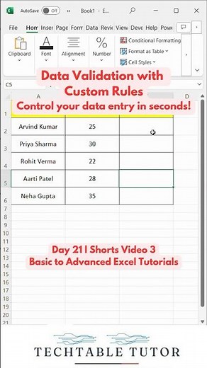 Custom Validation in Excel! Tutorial Day 21, Video 3 #exceltech #excel #ytshots #ytviral