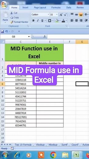 Mid formula use in Excel, Mid function use in Excel, Mid Formula, kisi bhi number se mid number,
