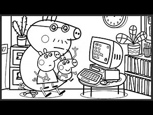 Peppa Pig Plays the Computer Game Kids Fun Art Activities Coloring Book Pages with Colored Markers