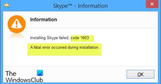 Error 1603: A fatal error occurred during installation