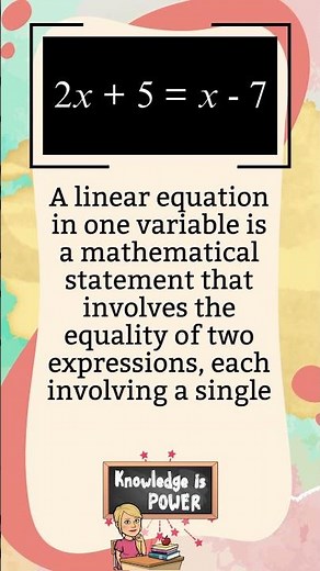 What is a Linear Equation in one Variable? #math #education #mathematics #maths