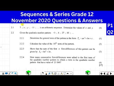 Arithmetic Sequences Grade 12, Quadratic Sequences Grade 12: November 2020 Past Exam Answers