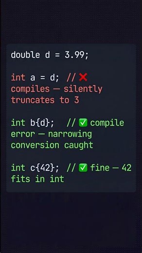 C++ tip: Braced initialization prevents narrowing conversions