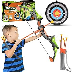 LED Light-Up Bow & Arrow Set for Kids - Outdoor Archery Game with Target, Bows & 5 Suction Arrows | STEM Toys for Kids Ages 4-12, Birthday for Boys Girls Indoor Outdoor Toys