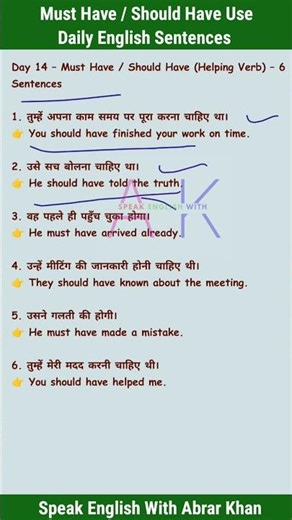 Must Have Should Have English Sentences | Spoken English Practice | Daily Use Sentences in Hindi