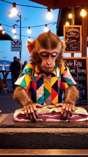 A Baby Monkey selling Python Back Grip Grill at San Francisco Ferry Plaza Perimeter