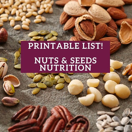 Printable list of the healthiest nuts and seeds