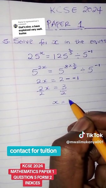 KCSE 2024 Mathematics Paper 1 Indices Solutions