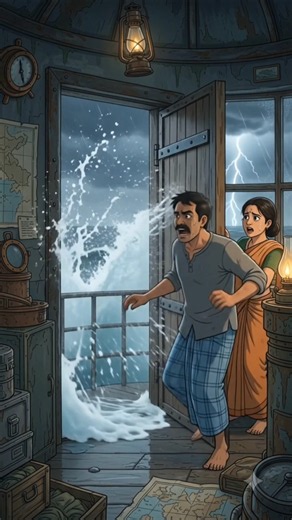 Family Trapped Inside an Abandoned Lighthouse During a Cyclone 🌪️🗼🌧️#shorts #ghibli