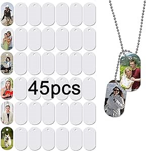 45pcs Sublimation Blank Dog Tag Aluminum White Sublimation Stamping Tag Pendants Double Sided Blank Stamping Metal Tags, Personalized Pets Tags Oval