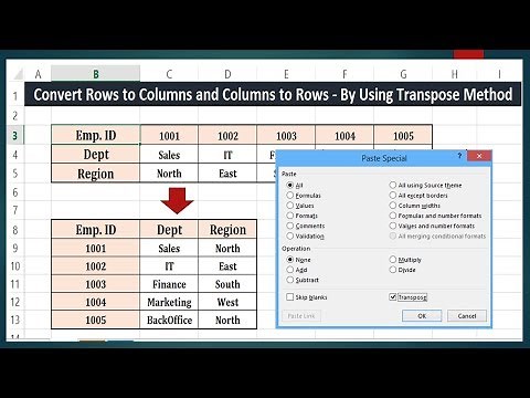 Copy from Row and Paste to Column in Excel 2013|2016