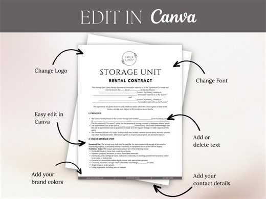 Storage Unit Lease Agreement: Rental Contract Template (digital Download) - Etsy