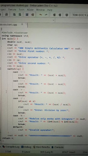 object oriented programming and methodology in C++ Code ( simple Arithmetic Calculator )