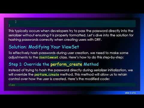 How to Hash Passwords When Creating Users in Django Rest Framework