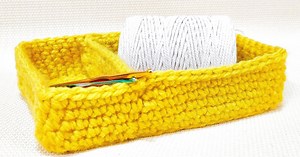 Crochet Rectangle Basket with Dividers made in rounds