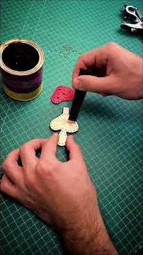making a handmade leather keychain with magic mushroom design | diy leather craft short #diykeychain