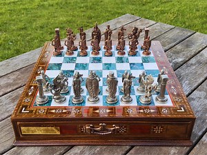 Handmade Personalized Wooden Chess Set With Metal Pieces & Storage - Etsy