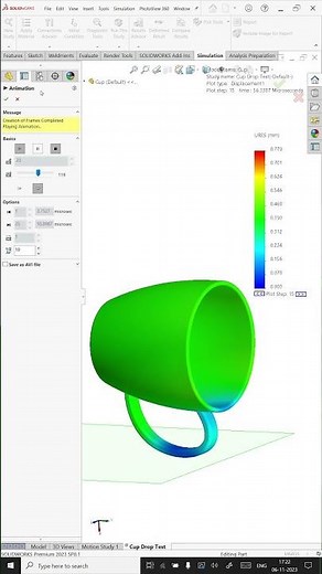 Cup Drop Test Study in Solidworks Simulation #cadcamsolidworks #solidworkssimulation