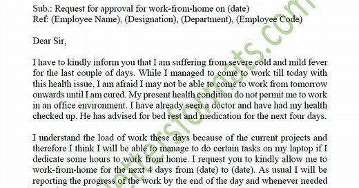 Work-from-home Request Letter Email to Boss Due to Illness