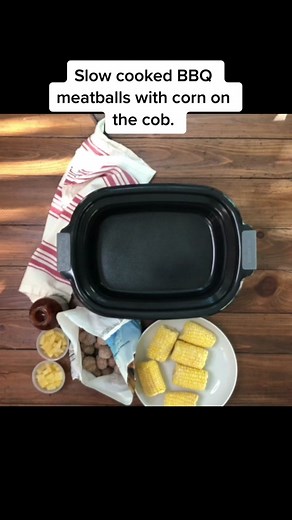 Easy Slow Cooker BBQ Meatball Recipe with Corn on the Cob