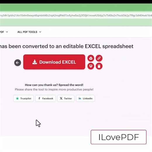 Converting PDF to Excel using ILovePDF