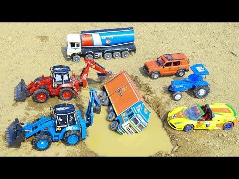 BharatBenz Truck Mahindra Dumper Accident Mud Highway Pulling Out 2 Jcb 3dx Tractor Cartoon ? CS Toy