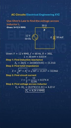 How to find voltage across inductor in RL Series Circuit with 12 VAC@60 Hz, 30 ohms, 30 mH inductor