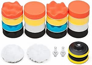 Petutu Car Foam Drill Polishing Pad Kit 22 PCS, 3 Inch Buffing Pads