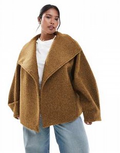 ASOS DESIGN Curve cosy funnel neck oversized jacket in olive | ASOS