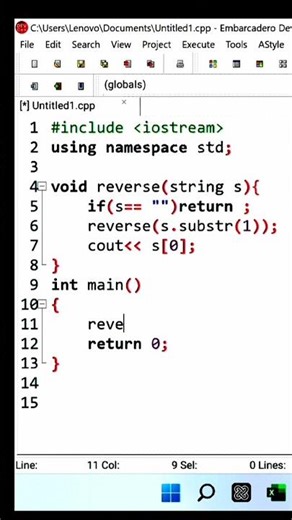 C++ Recursion Magic 😳 Reverse String Without Loop! 🔥