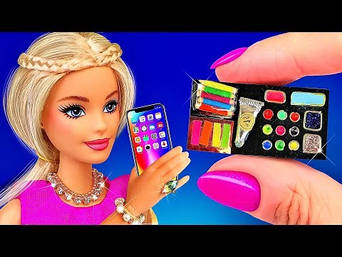 16 DIY Barbie Ideas | Mini phones, paints, rings, backpacks in Dolls video