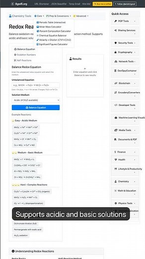 Redox Reaction Balancer - Half-Reaction Method — in 30 seconds #chemistry