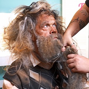 9.8M views · 51K reactions | Stylist uses a cleaver to chop off tangled hair and beard! | Tips & Tricks | Facebook