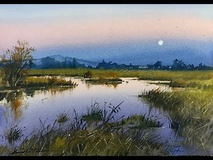 How to paint landscape in watercolor painting demo by javid tabatabaei