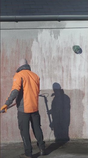 Red Algae Removal from Garage Wall #softwashing #pressurewashing #chimneysweep #homeservices