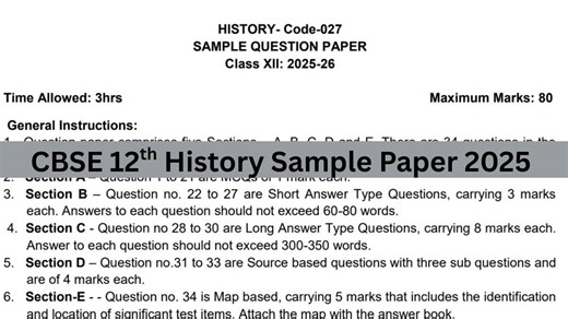 CBSE Class 12 History Sample Paper 2025-2026 PDF Download