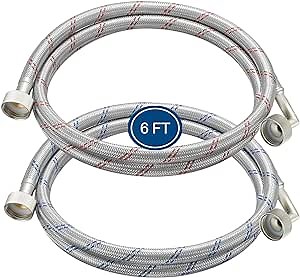 Washing Machine Hoses (6 FT) - (2Pack) Food grade PEX Inner Tube Washer Hoses,Premium Stainless Steel Washer Machine Hose with 90 Degree Elbow,Burst Proof Washer Hot and Cold Water Supply Line