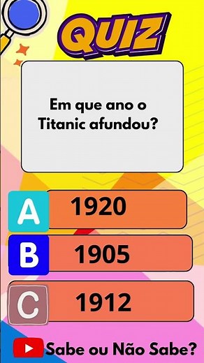 Em Que Ano o Titanic Afundou? 🚢 #quiz#titanic #navio #naufragio #escola